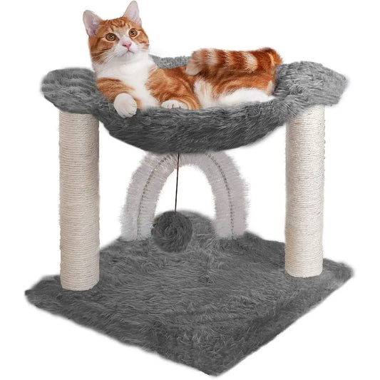 15.75 Tall Playground for Cats, Sisal Scratching Posts, Self-Grooming Brush, & Toy - Interactive Playground - Silver, One Size