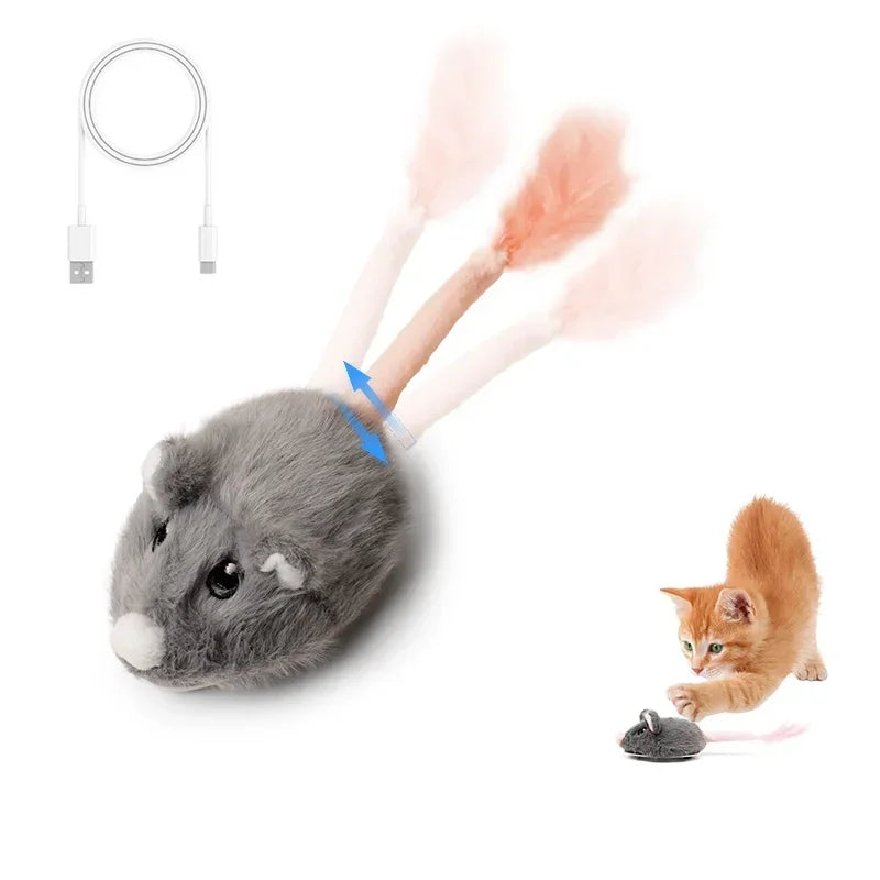Rechargeable Motion Mouse Cat Toy for Kitten Mouse Sound Moving Mouse Cat Toys Interactive Cat Toy Sound Mouse Cat toy Cat water