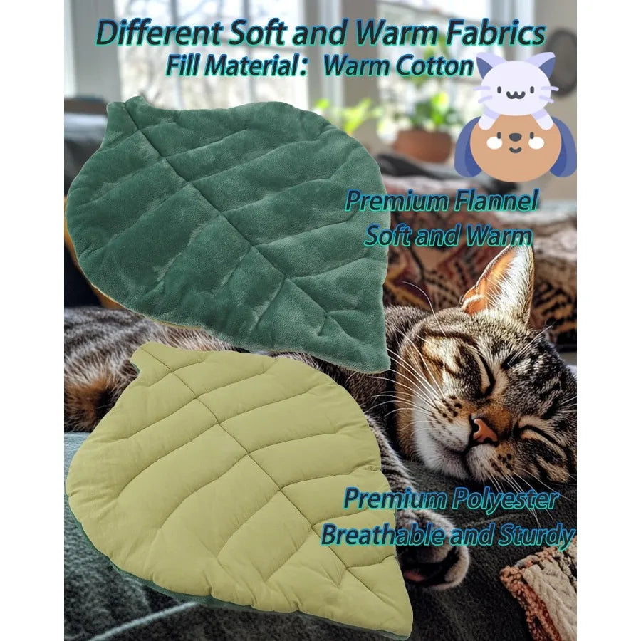 Leaf Shaped Self-Warming Cat Bed 26x20 Cotton Soft Warm Pet Pad Blanket for Indoor Use on Couch Sofa or Floors Ideal Warm Mattr