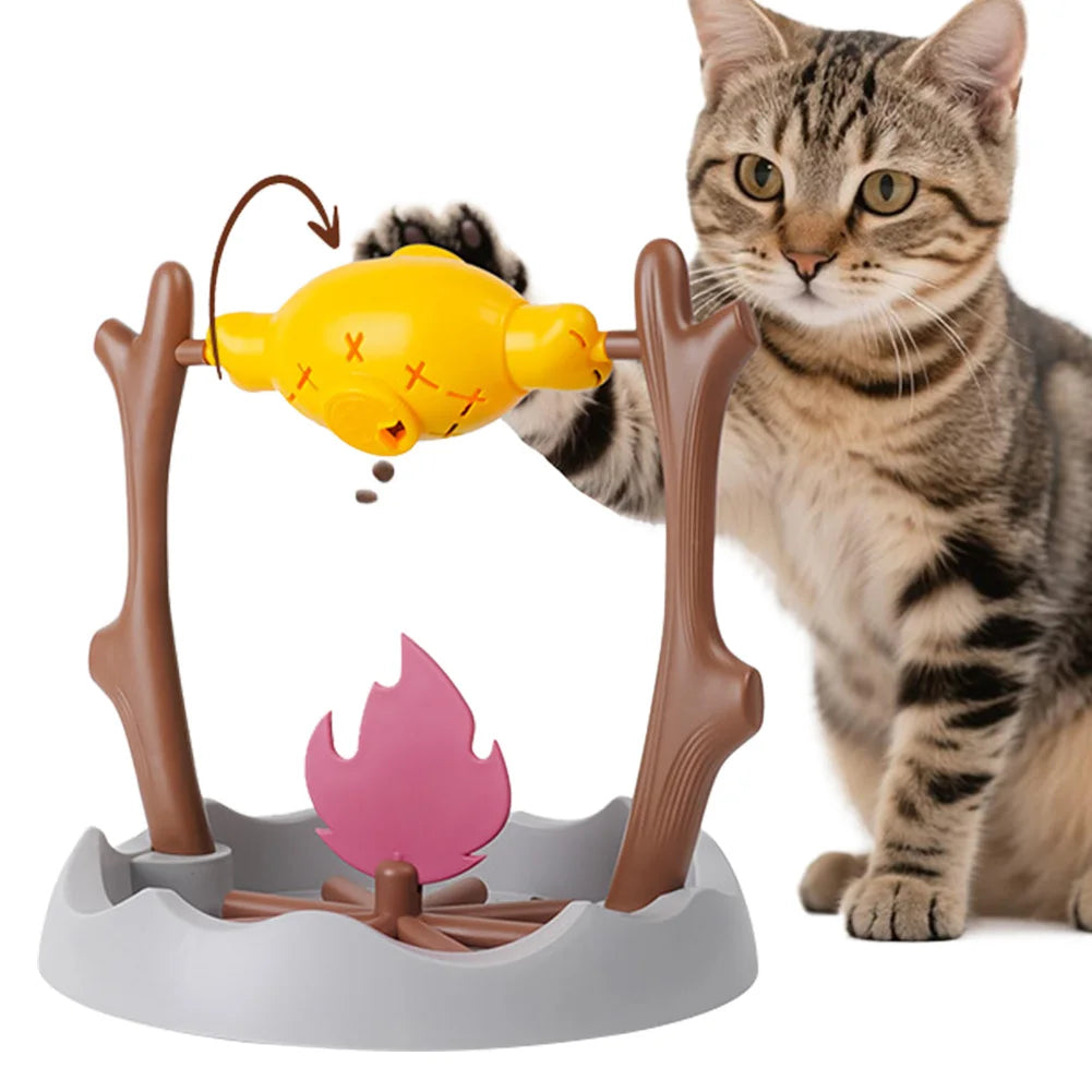 Cats Treat-Dispensing Slow Feeder 360° Rotating Cats Slow Feeding Snack Bowl Grilled Fish Spinning Toy for Cat Dog Pet