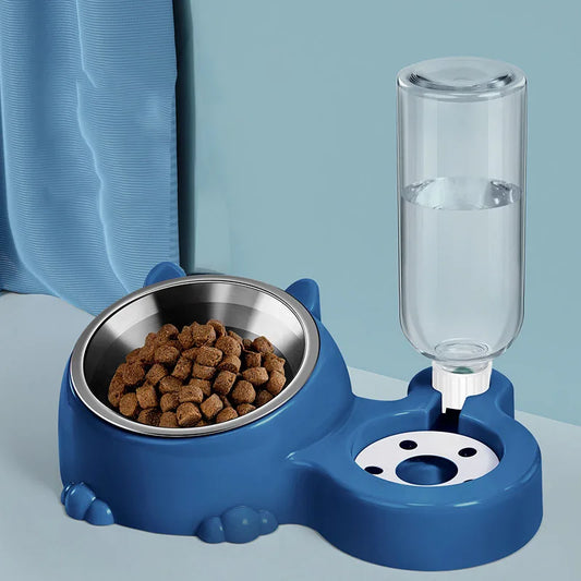 2-in-1 Stainless Steel Pet Bowl - Food & Water Bowl for Kittens, Puppies & Cats, Anti-Spill Feeding Bowl,