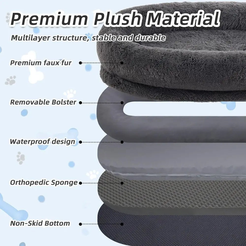 71x45x12 Orthopedic Dog Bed - Washable, Suitable for You and Pets, with Pillow & Blanket, Grey