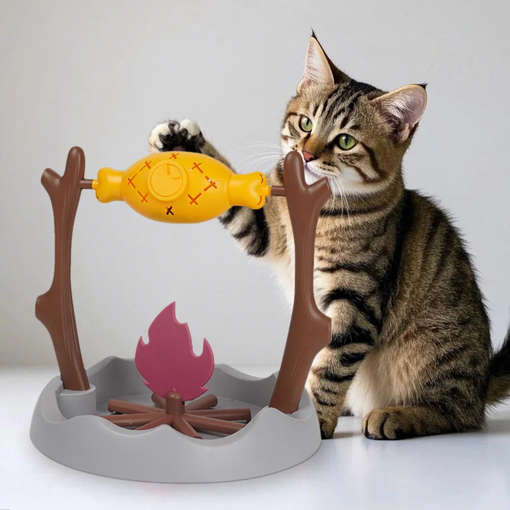 Cats Treat-Dispensing Slow Feeder 360° Rotating Cats Slow Feeding Snack Bowl Grilled Fish Spinning Toy for Cat Dog Pet