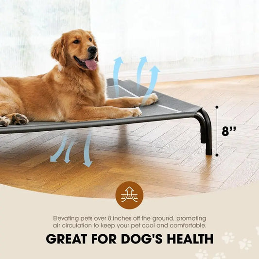 Elevated Dog Bed, Raised Outdoor Dog Bed for Large Sized Dogs, Portable Cooling Pet Cot with Breathable Washable Mesh, Indoor O