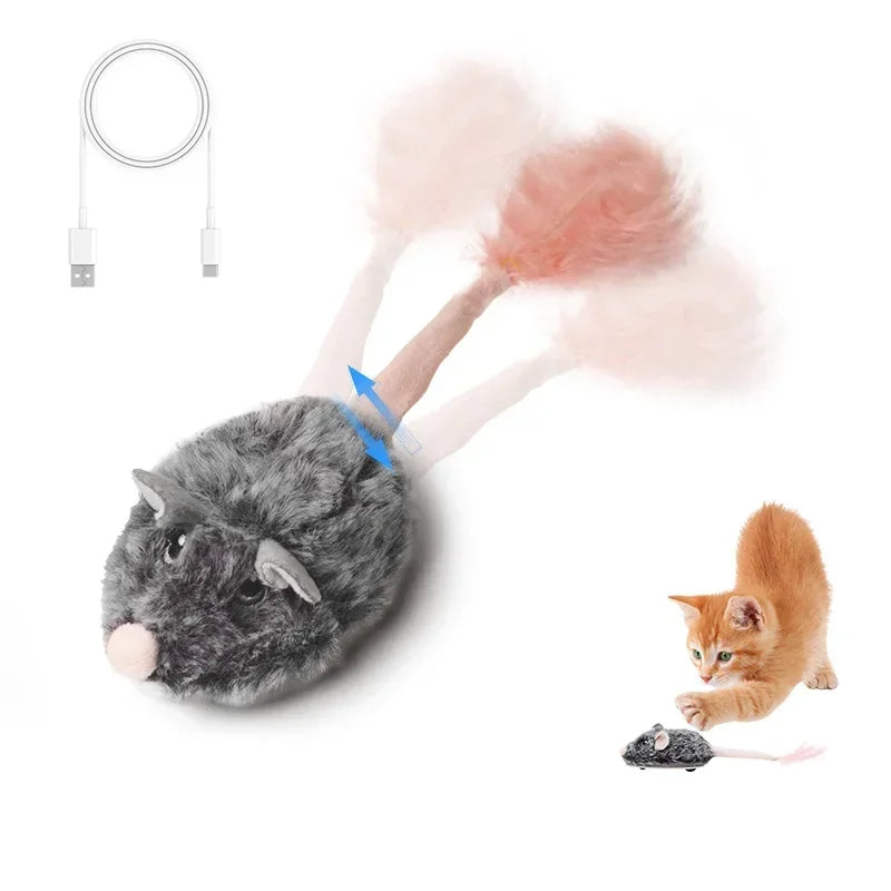 Rechargeable Motion Mouse Cat Toy for Kitten Mouse Sound Moving Mouse Cat Toys Interactive Cat Toy Sound Mouse Cat toy Cat water