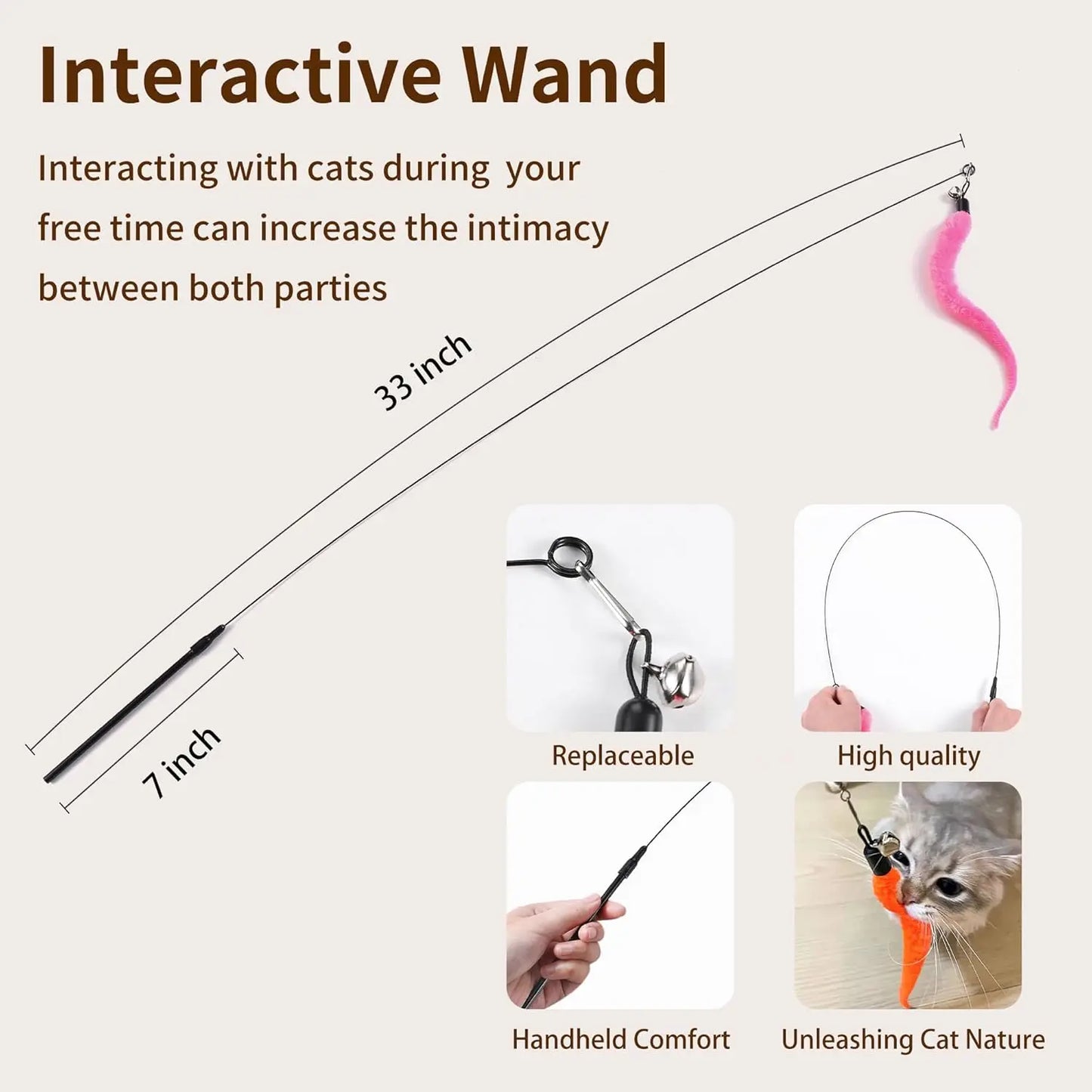 Interactive Cat Toys Set with Wand, 8 Teaser Refills & 3 Hanging Toys for Adult Cats and Kittens Play Exercise