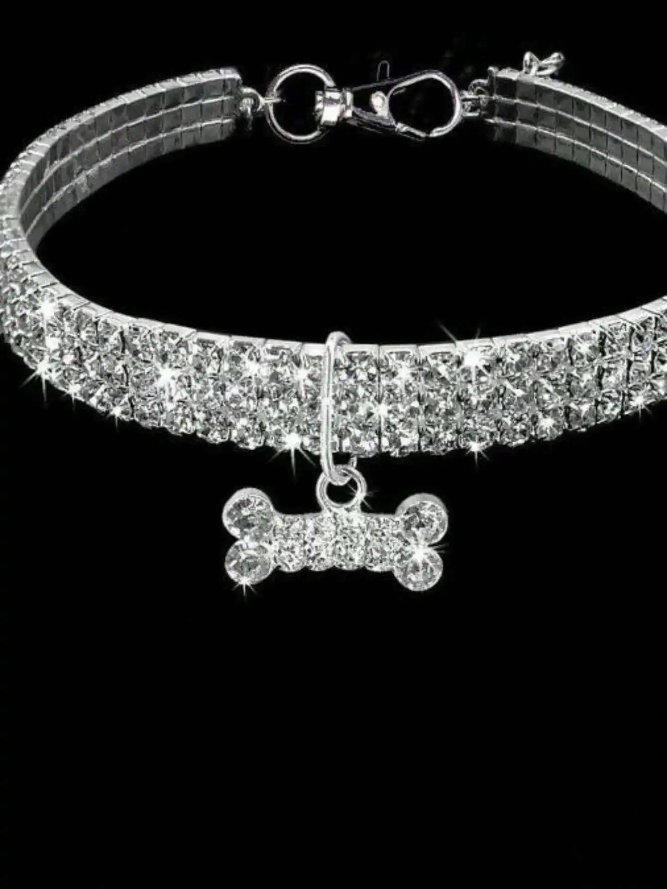 Sparkling Rhinestone Dog Collar with Bone Charm, Adjustable for Small Pets