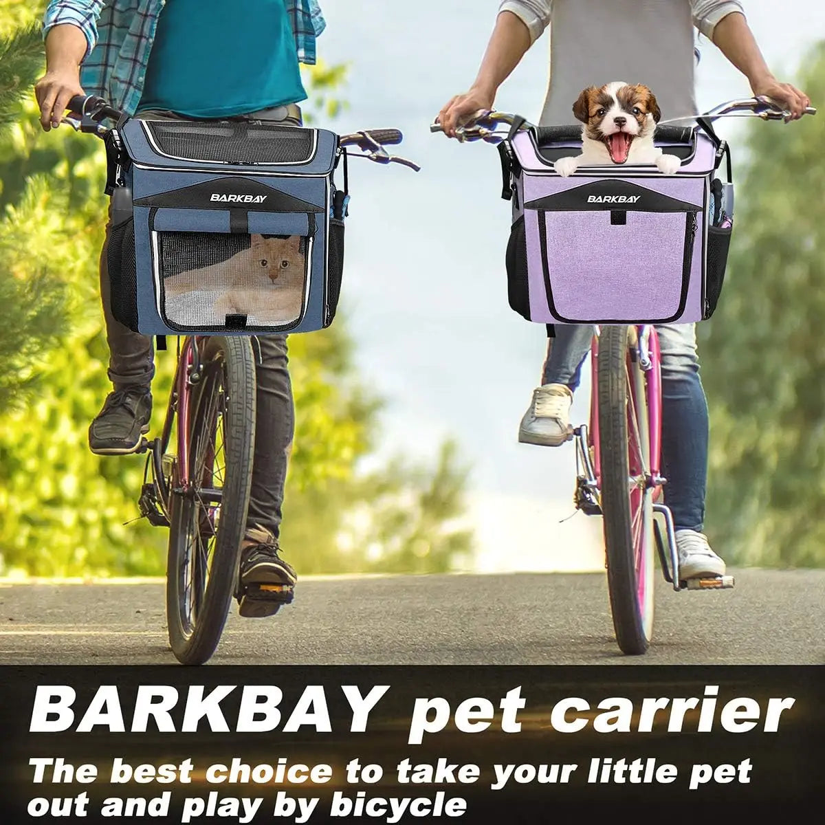 Expandable Foldable Dog Bike Basket Carrier with 2 Doors & Reflective Tapes, Safe Pet Travel Bag for Small Medium Cats Dogs