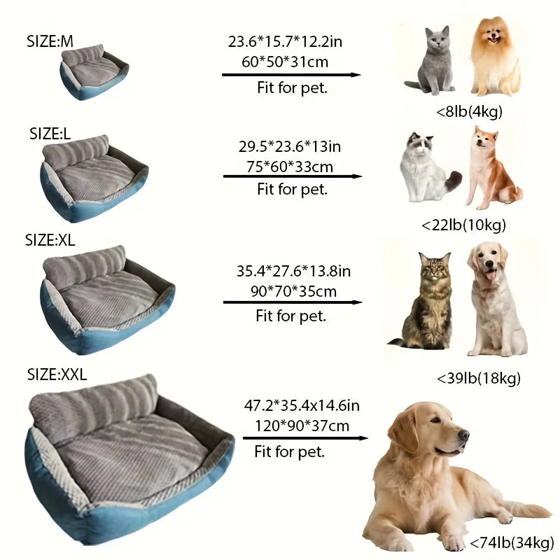Luxurious Extra-Large Dog Bed, Orthopedic Support Pet Sofa Bed, Suitable for Medium to Large Dogs and Cats - Plaid Design with Soft Polyester Filling, Non-Slip Bottom, All-Season Dog Bed with Headrest Support, Ideal Choice fo