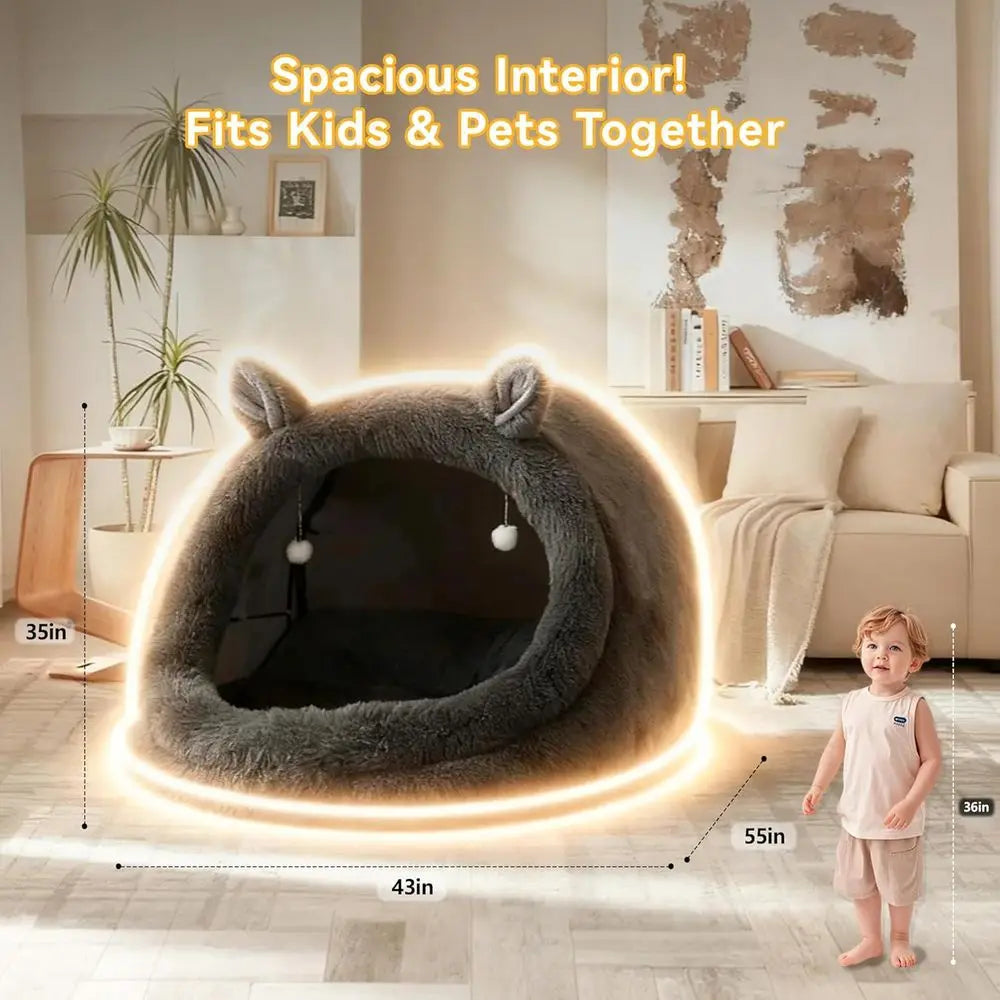 Jumbo Plush Pet Bed with - Extra Large 55"x43"x35" Gray luy Dog & Cat Bed or Humans & Pets, Removable Pillow & Blanket, hine Was