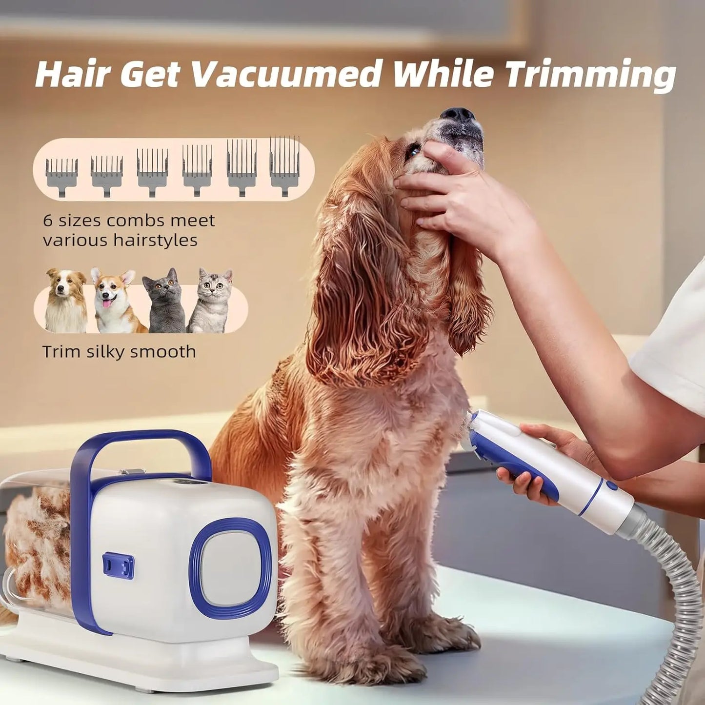Pet Grooming Kit with Vacuum, 15000Pa Hair Clipper and Shedding Brush, Low Noise, 2L Capacity