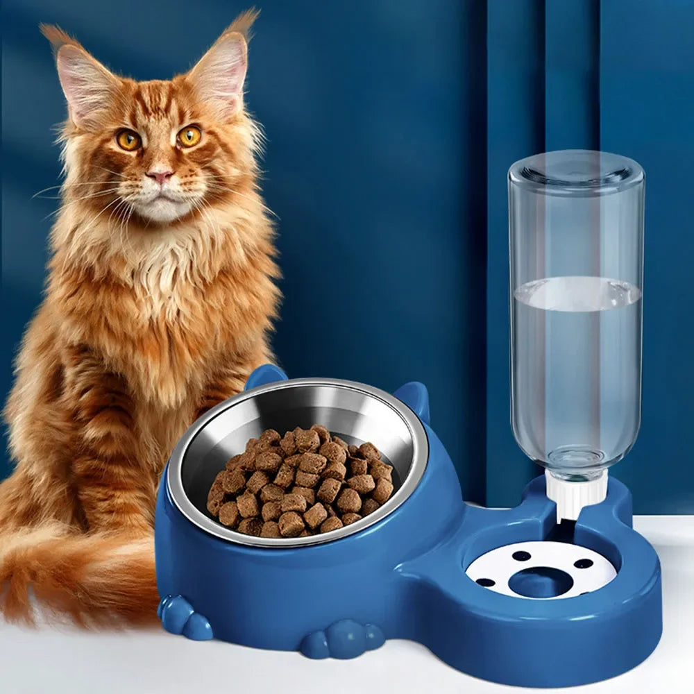 2-in-1 Stainless Steel Pet Bowl - Food & Water Bowl for Kittens, Puppies & Cats, Anti-Spill Feeding Bowl,
