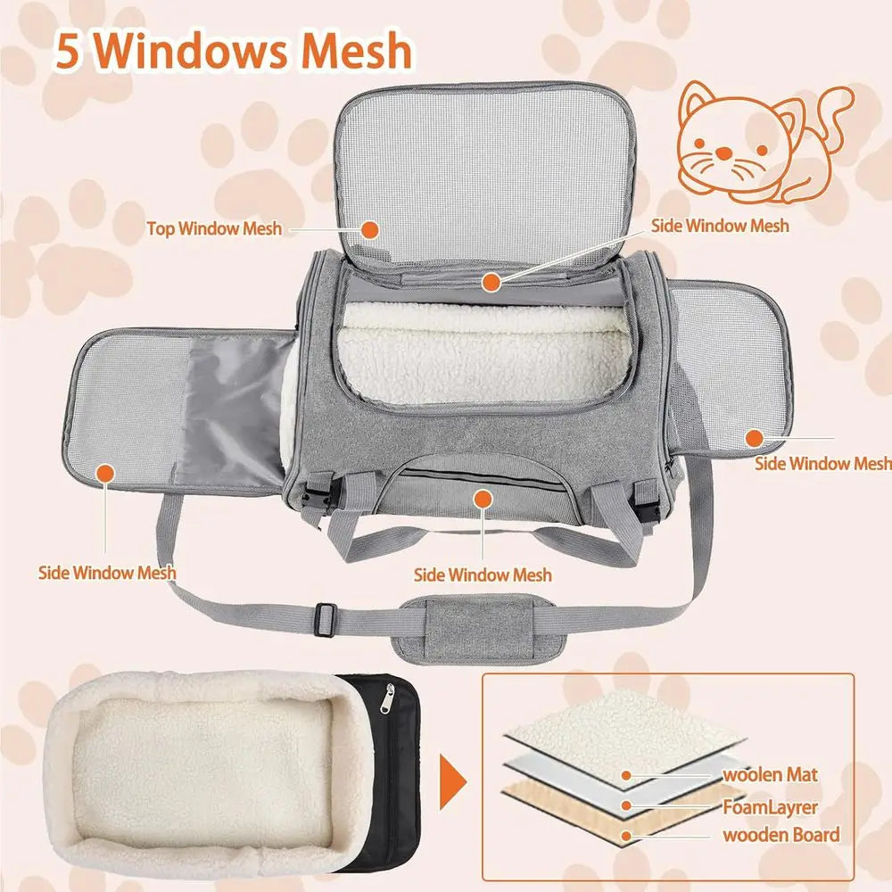 Pet Carrier Bag Airline Approved Up for Cats and Dogs Up to 20LBs, Soft Cat Carrier Dog Carrier Travel Kitten Carrier with Mat,