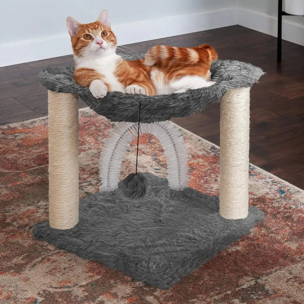 15.75 Tall Playground for Cats, Sisal Scratching Posts, Self-Grooming Brush, & Toy - Interactive Playground - Silver, One Size