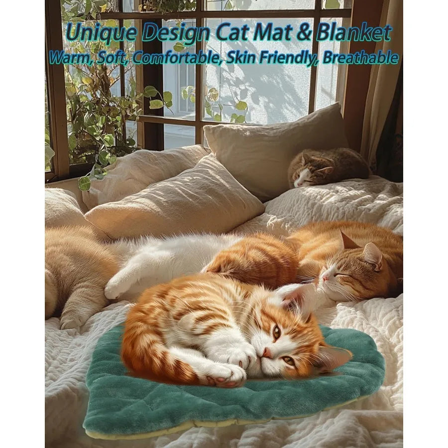 Leaf Shaped Self-Warming Cat Bed 26x20 Cotton Soft Warm Pet Pad Blanket for Indoor Use on Couch Sofa or Floors Ideal Warm Mattr