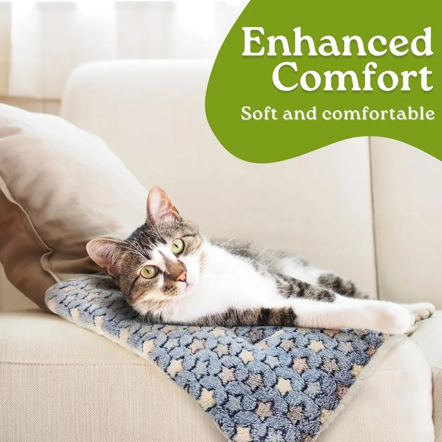 2 Pack Ultra Soft Reversible Cat Blankets for Indoor Cats and Small Dogs Fluffy Flannel Washable Pet Pad for Cozy Comfort in Li