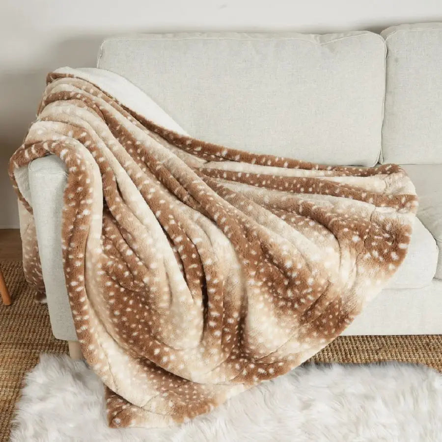 Faux Fur Blanket Deer Print, Waterproof Pet Blanket Washable, Woman Sofa Bed Couch Throw, Liquid Pee Proof for Large Dog or Cat,
