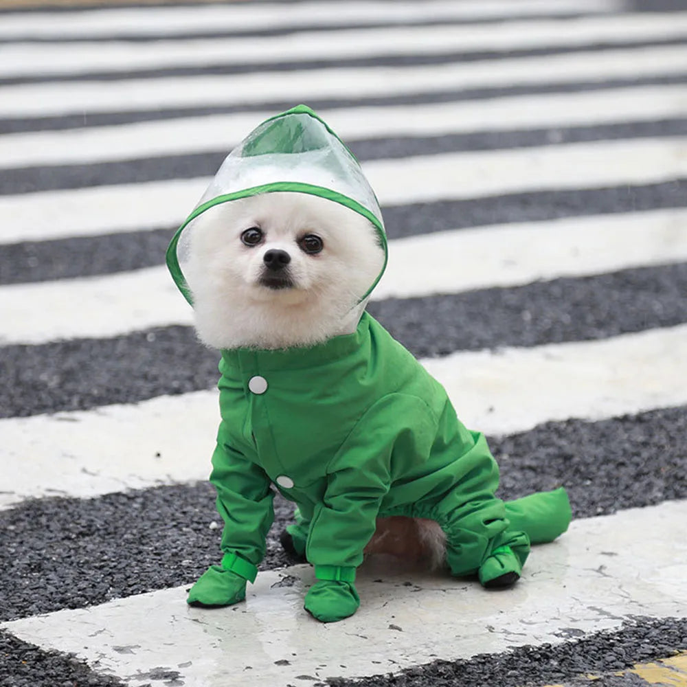 Dog Raincoat Rain Boots Shoes for Small Dogs Pet Hooded Four-Leg Jacket Puppy Rain Coat Waterproof Cat Clothes Jumpsuit Rompers