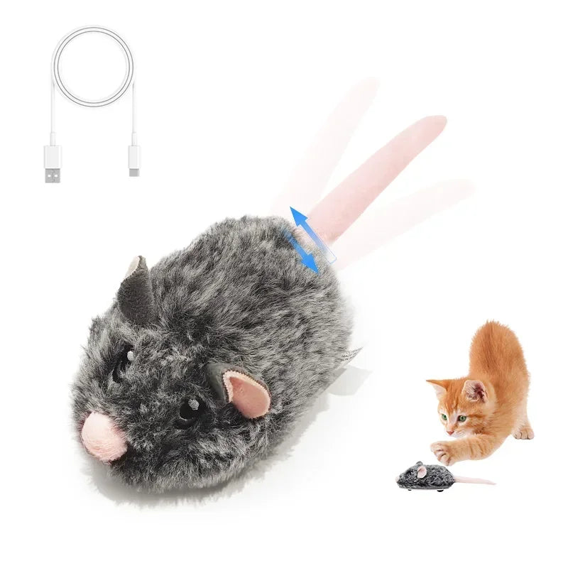 Rechargeable Motion Mouse Cat Toy for Kitten Mouse Sound Moving Mouse Cat Toys Interactive Cat Toy Sound Mouse Cat toy Cat water