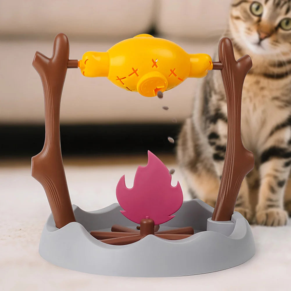 Cats Treat-Dispensing Slow Feeder 360° Rotating Cats Slow Feeding Snack Bowl Grilled Fish Spinning Toy for Cat Dog Pet
