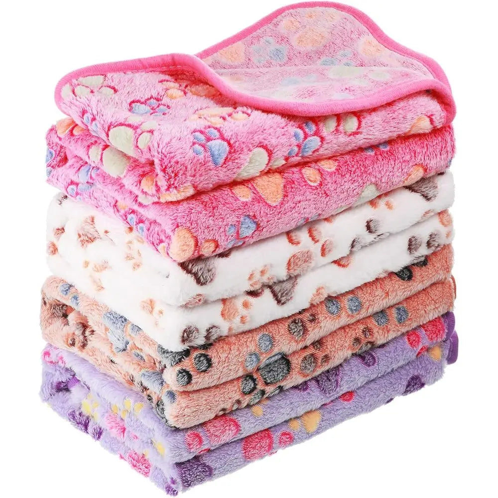 4 Pcs Dog Blanket for Pet Puppy Teething Toys Paw Print Fleece Blanket for Pet Cat Soft Warm Sleep Mat Guinea Pig Cage Mat(Small