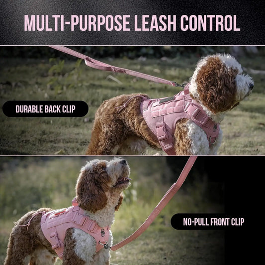 Adjustable No-Pull Dog Harness Vest with Hook & Loop Panels for Walking Hiking Training in Pink