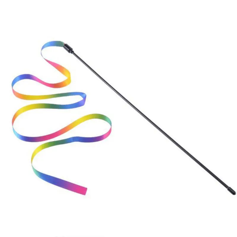 Cat Toys Funny Cat Teaser Rainbow Ribbon Cats Stick Toy Colorful Rod Teaser Wand Plastic Interactive Stick Cats Supplies