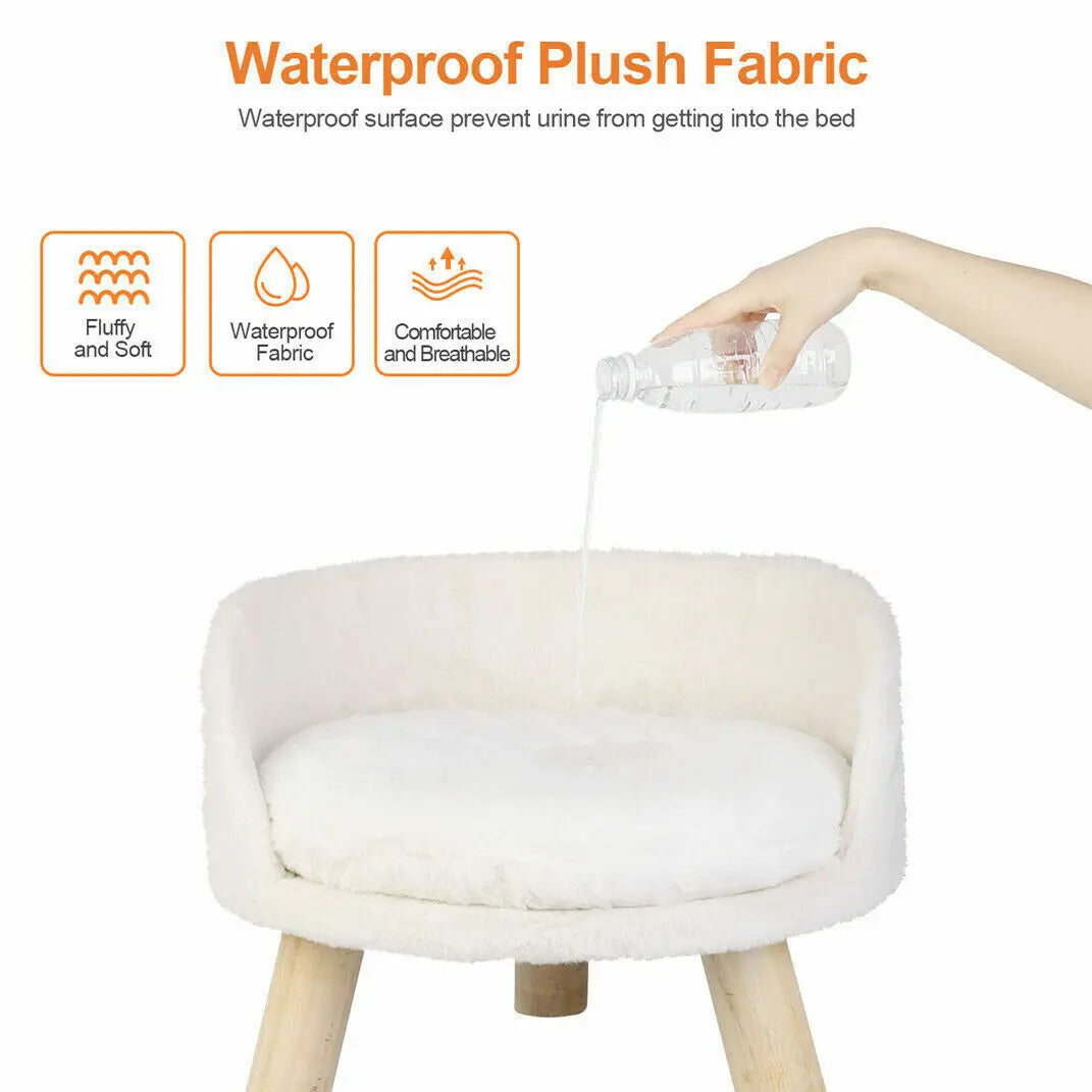 Luxury Soft Cat Bed Warm Plush Fabric Pet Nesting Chair Bed Washable Couch Wood Legs with Cushion Pad  for Small Pets