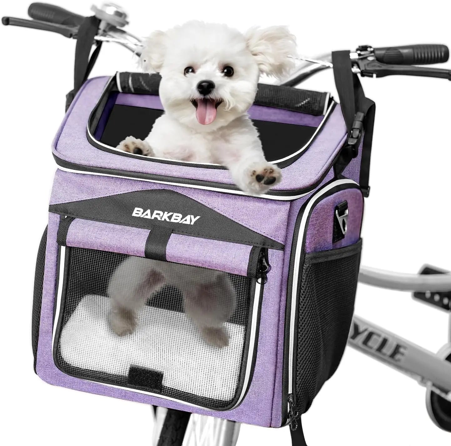 Expandable Foldable Dog Bike Basket Carrier with 2 Doors & Reflective Tapes, Safe Pet Travel Bag for Small Medium Cats Dogs