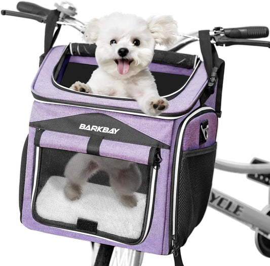 Expandable Foldable Dog Bike Basket Carrier with 2 Doors & Reflective Tapes, Safe Pet Travel Bag for Small Medium Cats Dogs