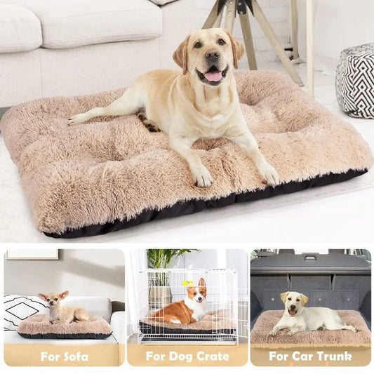 Large Dog Bed Crate Pad, Deluxe Plush Washable Dog Beds Fulffy Soft Kennel Pad AntiSlip Pet Sleeping Mat for Extra Large Medium