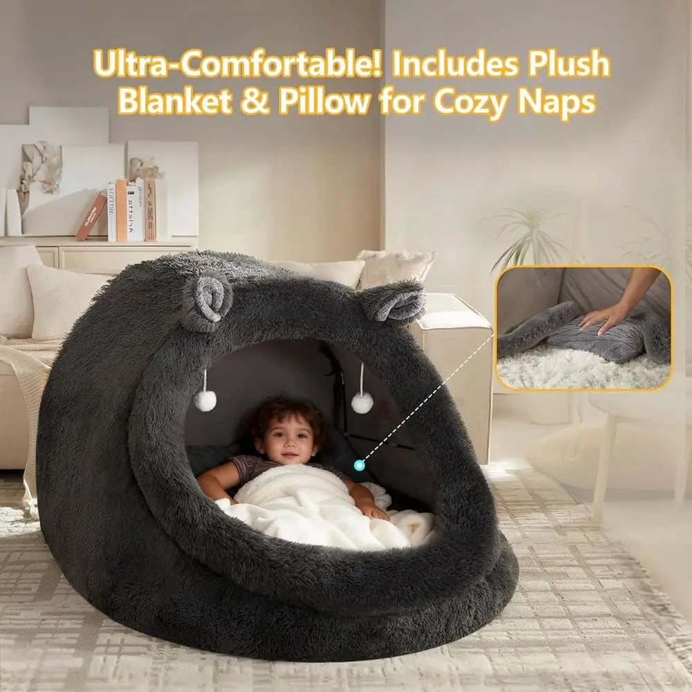 Jumbo Plush Pet Bed with - Extra Large 55"x43"x35" Gray luy Dog & Cat Bed or Humans & Pets, Removable Pillow & Blanket, hine Was