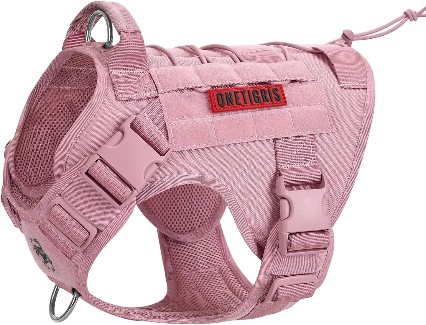 Adjustable No-Pull Dog Harness Vest with Hook & Loop Panels for Walking Hiking Training in Pink