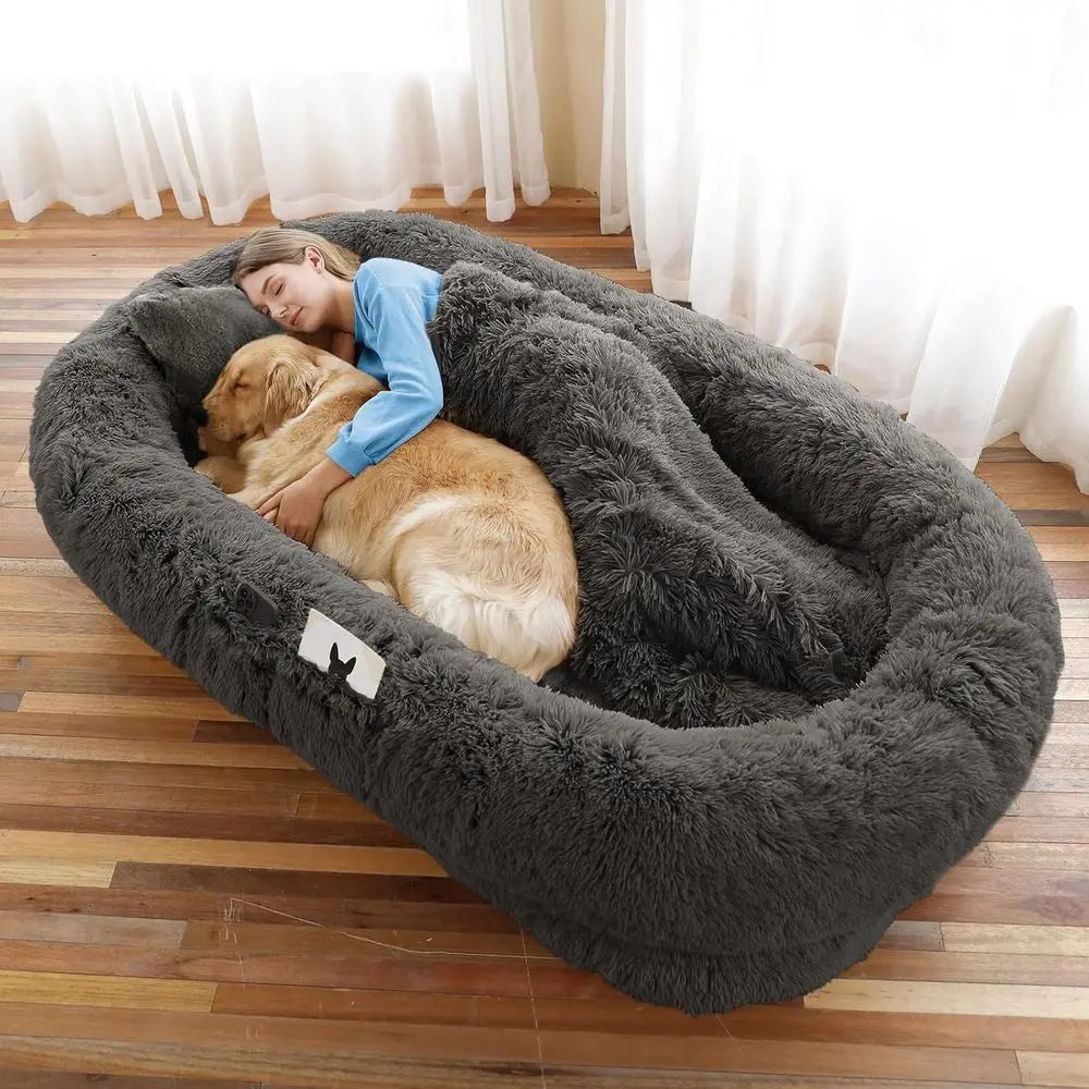 71x45x12 Orthopedic Dog Bed - Washable, Suitable for You and Pets, with Pillow & Blanket, Grey