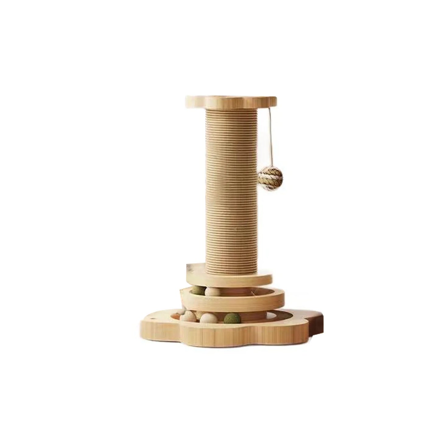 Cat Scratching Post with Toys Solid Wood Waterproofing Base Tall Cat Scratcher Tree Tower with Cat Toy and Interactive Ball