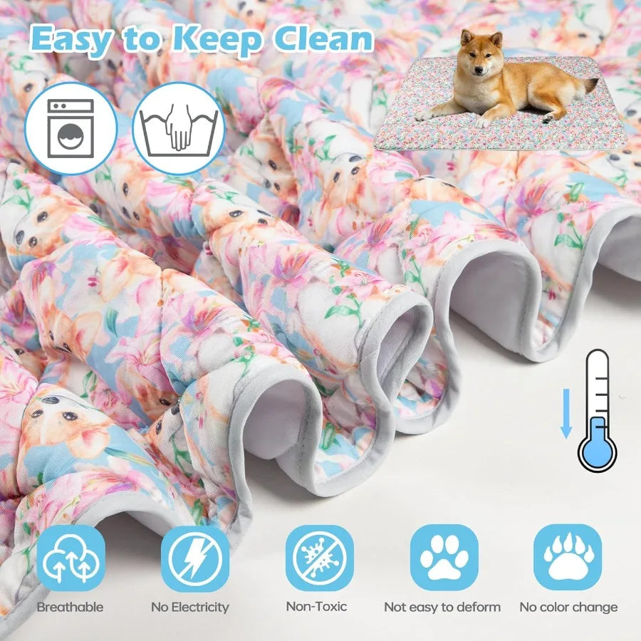 Dog Cooling Mat Cat Self Cool Ice Pads for Summer Use Lightweight Pet Pad Blanket Bed Cover with Advanced Cooling Technology Wa
