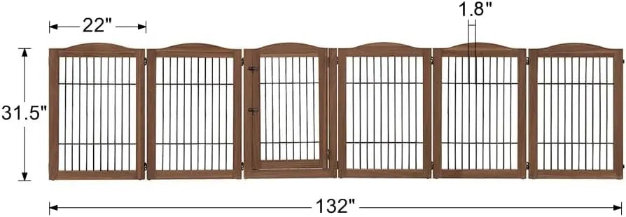 Foldable Wood and Wire Pet Playpen with Walk-Through Gate, 6 Panels for Dogs and Cats