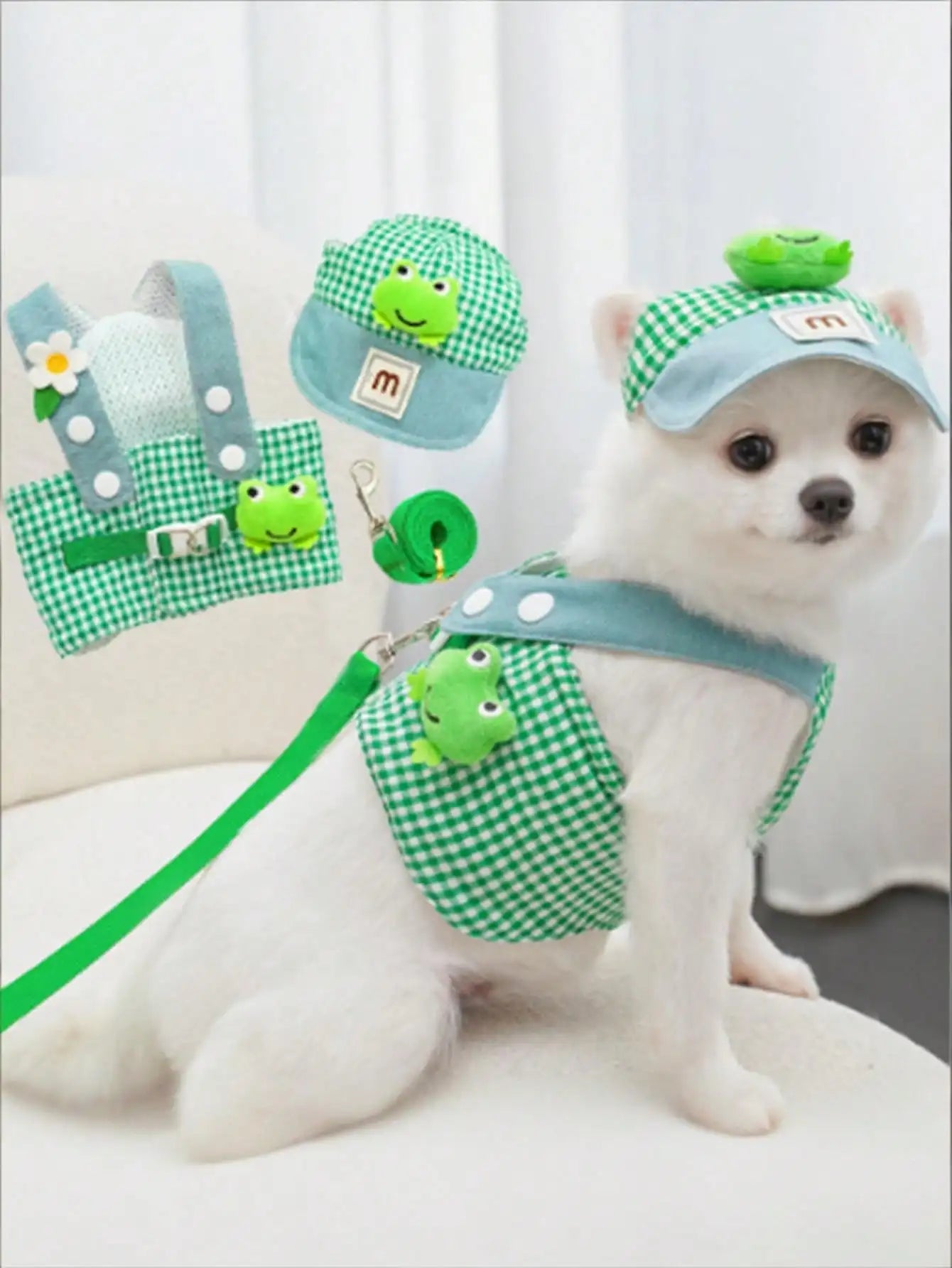 1pc Breathable Lightweight Skid Proof Quick Drying Cute Frog Pattern Solid Color Pet Harness And Leash Suitable For Cats And Dog