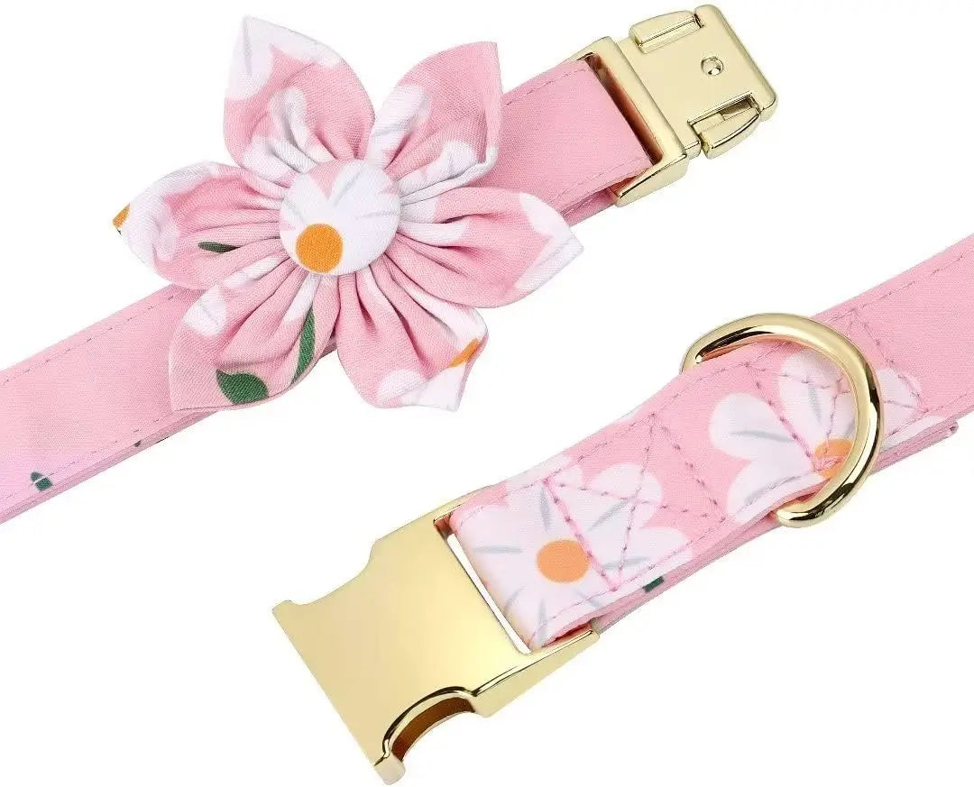 Cute Dog Collar, Harness & Leash Set with Flower - Adjustable Soft Mesh Vest for Puppies Small Medium Dogs (Pink)