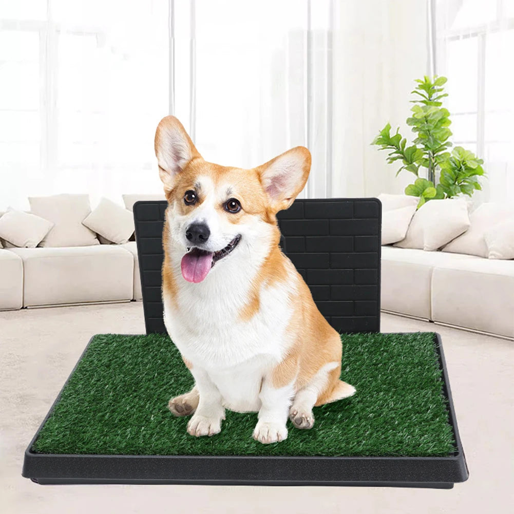 Dog Grass Pad with Large Tray Reusable Training Pads with Pee Baffle Artificial Grass Training Pads for Indoor and Outdoor Use