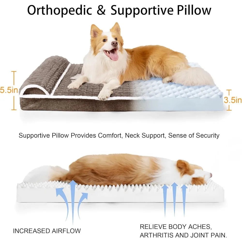 orthopedic xl dog bed large sized dog with pillow 42''x28'', waterproof soft comfortable egg crate foam pet crate beds mat with