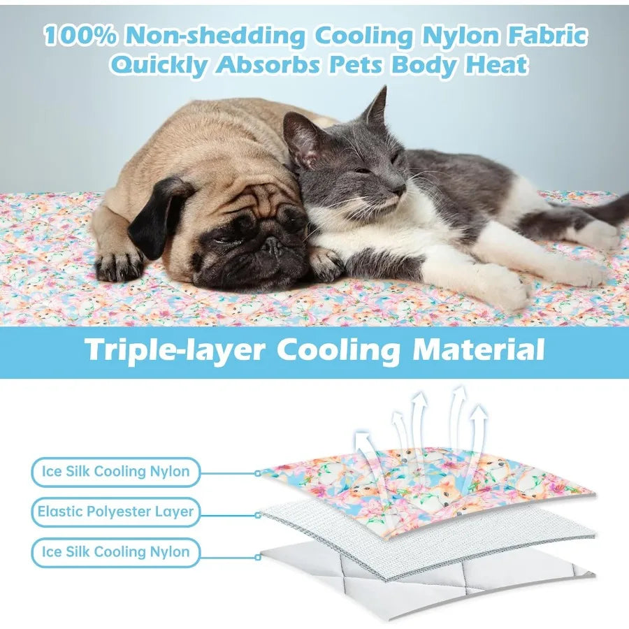Dog Cooling Mat Cat Self Cool Ice Pads for Summer Use Lightweight Pet Pad Blanket Bed Cover with Advanced Cooling Technology Wa