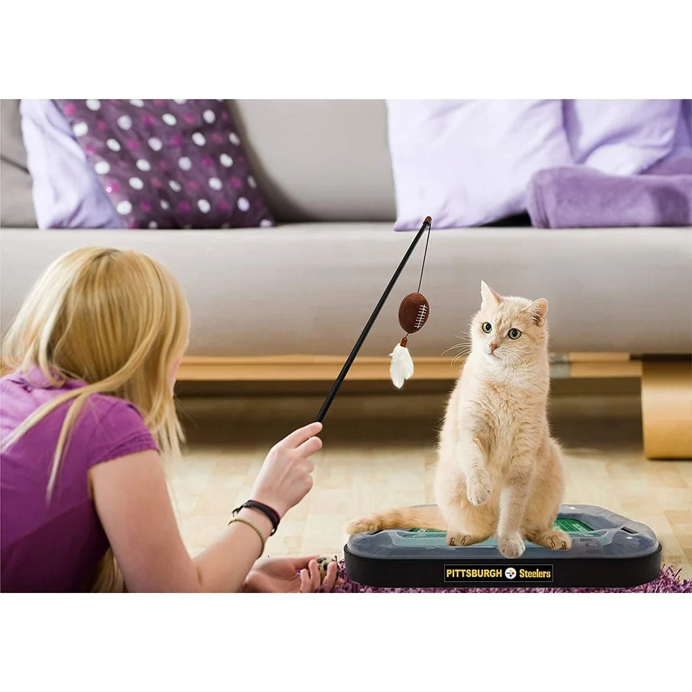 NFL Pittsburgh Steelers Cat Scratcher Toy with Catnip Rolling Ball Plush Feather Interactive Toy Cats Pet Entertainment
