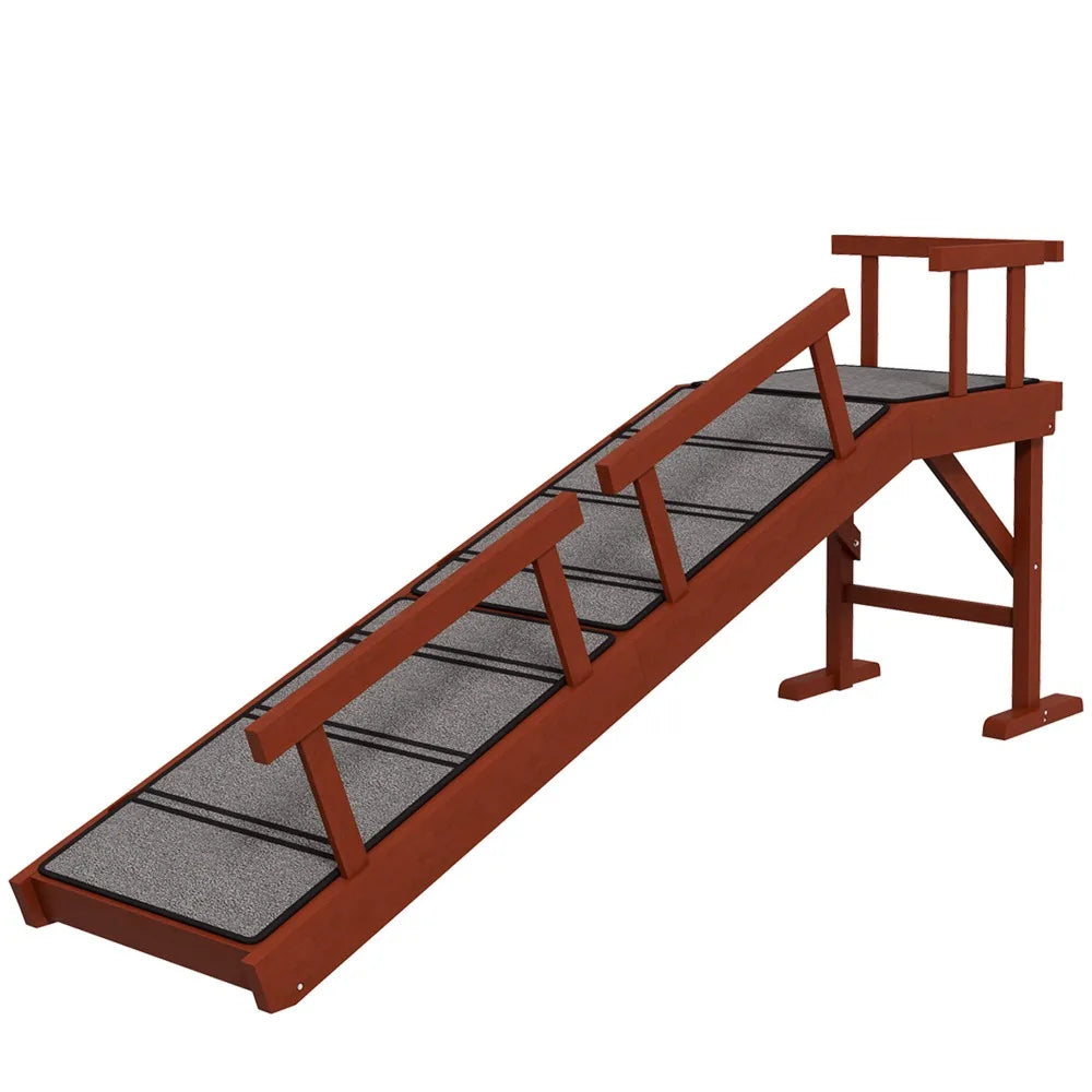 Wooden Dog Ramp with Removable Guardrails, Non-Slip Surface, Brown