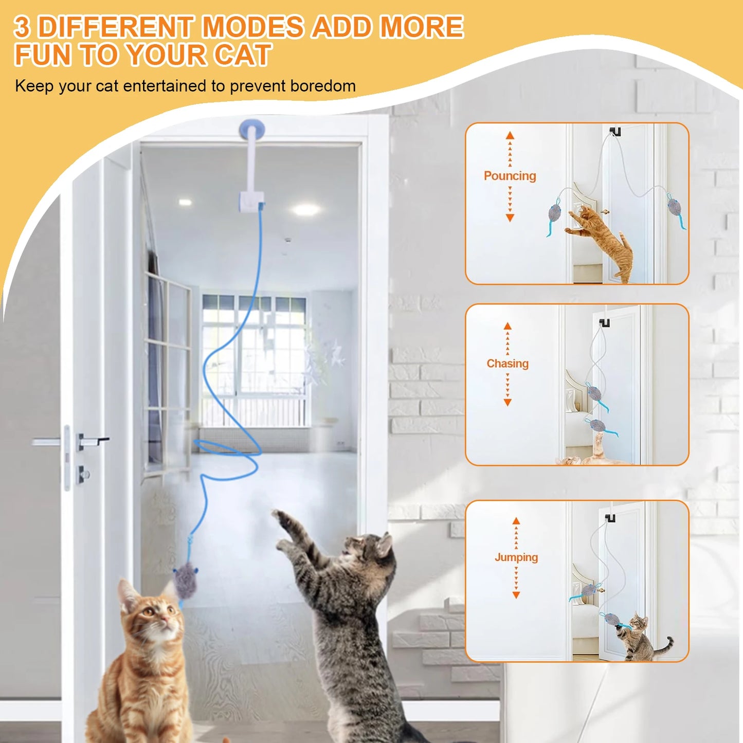 Teaser Electronic Self Play Feather Cat String Toy with 3 Catnip Mice Interactive Cat Teaser Retractable Toys for Bored Cats