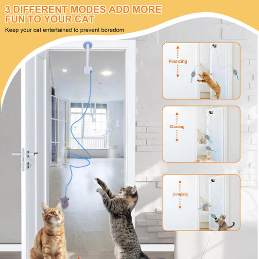 Teaser Electronic Self Play Feather Cat String Toy with 3 Catnip Mice Interactive Cat Teaser Retractable Toys for Bored Cats