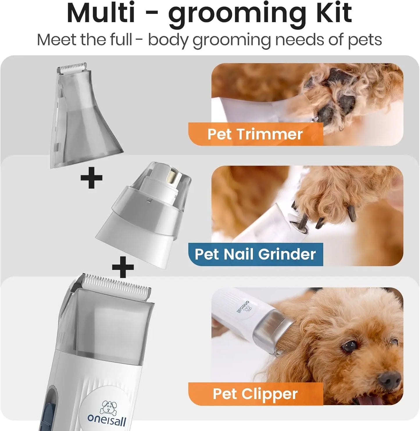 Pet Grooming Vacuum with Clipper and Nail Grinder, 1.5L Dust Cup, 7 Tools for Shedding Hair and Home Cleaning in Blue