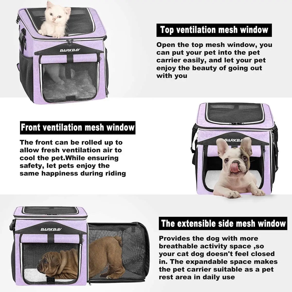 Expandable Foldable Dog Bike Basket Carrier with 2 Doors & Reflective Tapes, Safe Pet Travel Bag for Small Medium Cats Dogs
