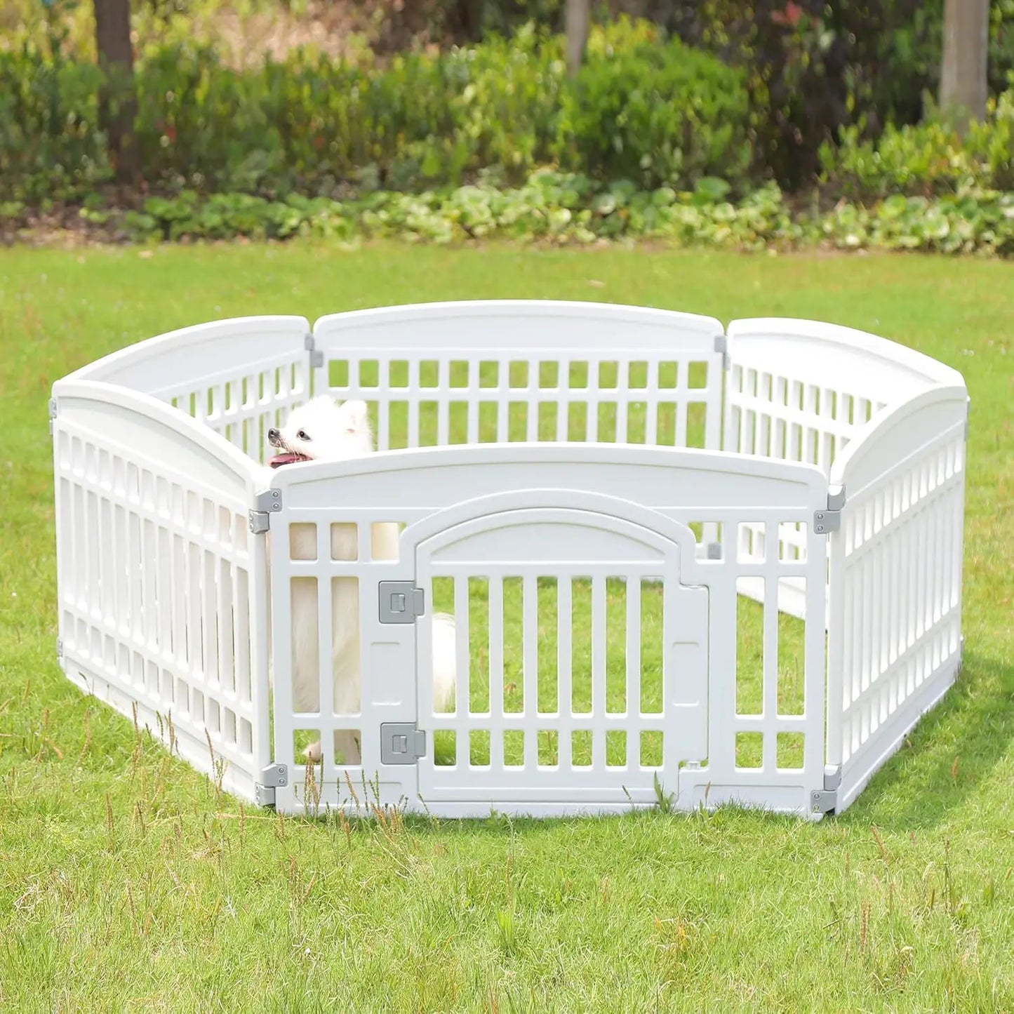 Heavy Plastic Pet Playpen for Dogs, Puppy Exercise Pen Indoor Outdoor Folding Cage with 6 Panels, White
