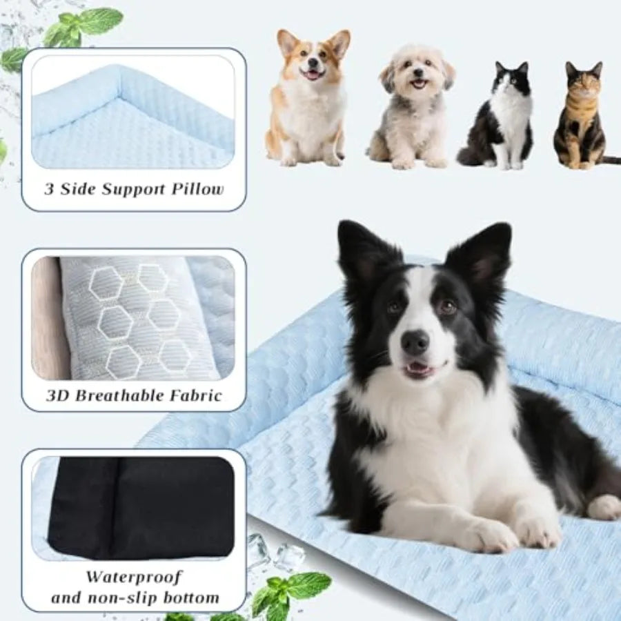 Dog Cooling Mat - Thickened Self-Cooling Pad for Small Dogs and Cats Offering Ultra-Comfort and Machine Washable Convenience Fo